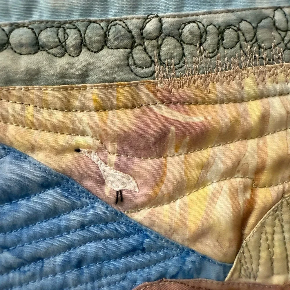 Scenic Quilted 2007 rocky beach and bird Wall Hanging - Multicolor